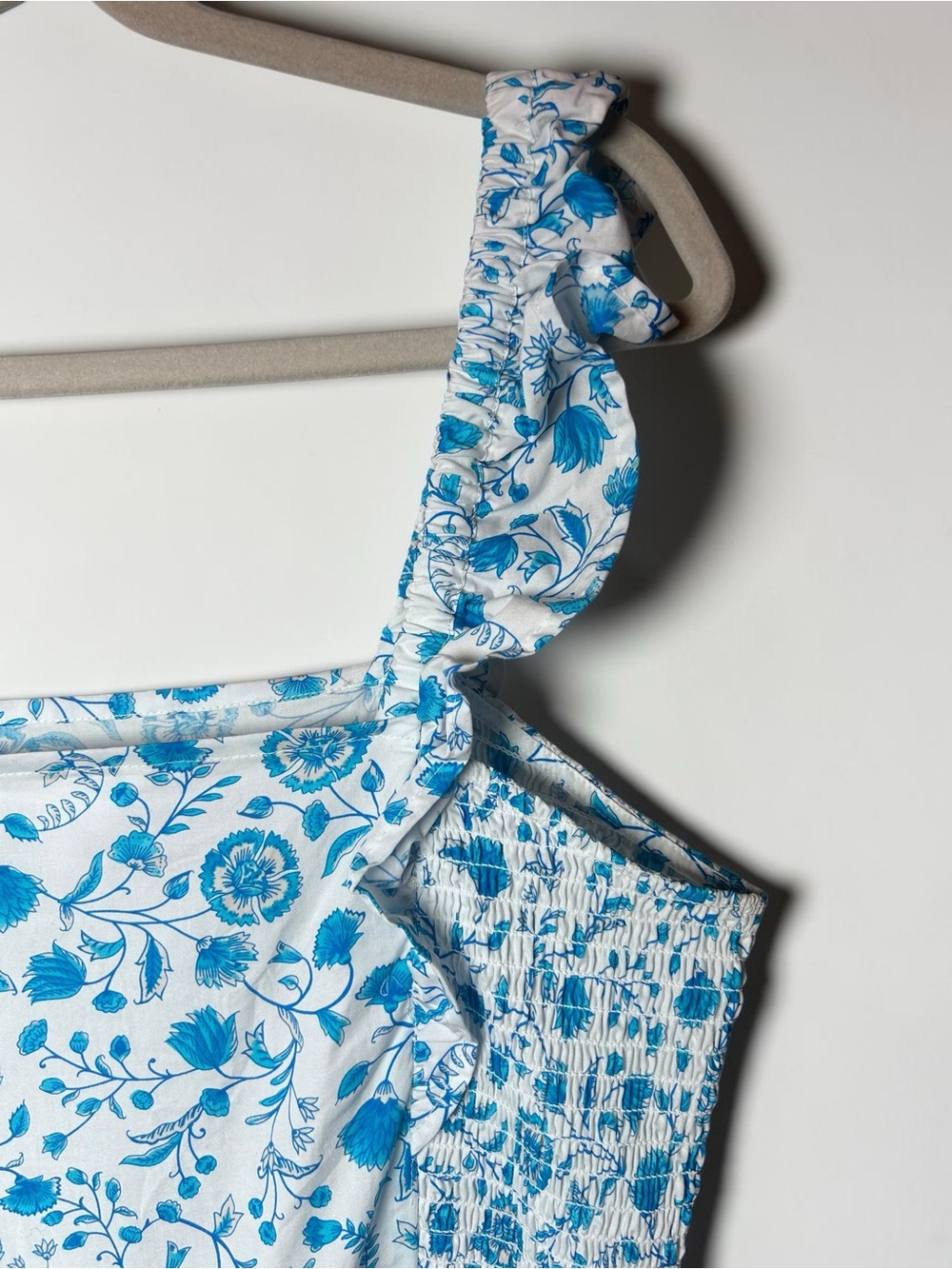 Draper James Blue Floral Cotton Maxi Dress Size L Smocked Bust Pockets Coastal - Picture 4 of 12